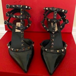 Valentino black ankle strap kitten heels